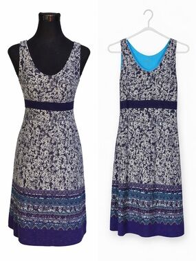 Athleta Navy and Cream Printed Midi Tank Dress